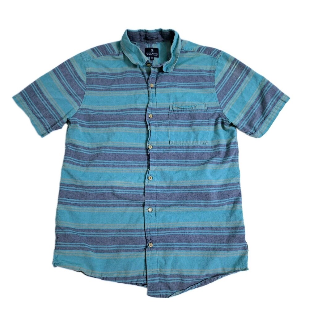 Roark Revival Men's Medium Striped Blue Aqua Short Sleeve Button Down Shirt